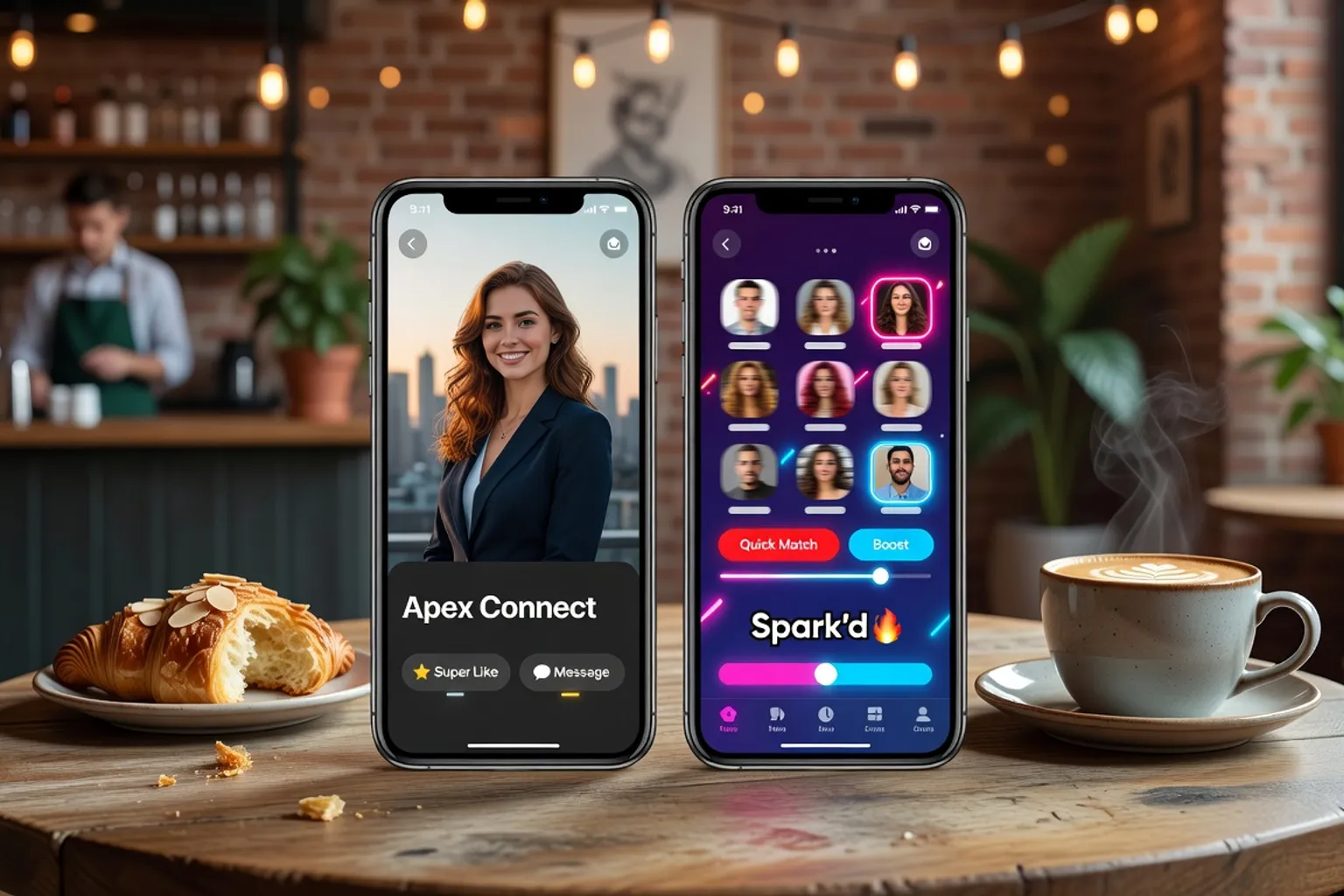 Comparaison des interfaces Tinder et Bumble sur smartphone